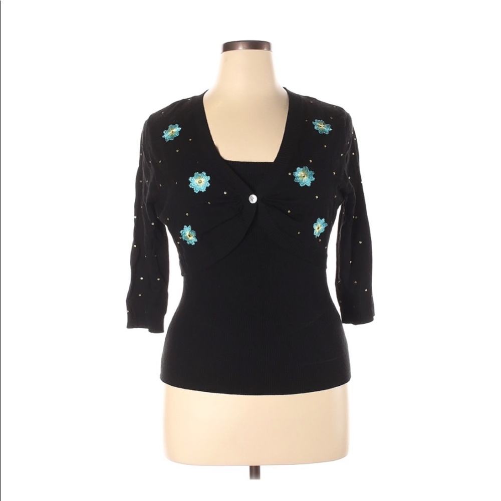 August Silk 3/4 sleeve Embroidered Sweater